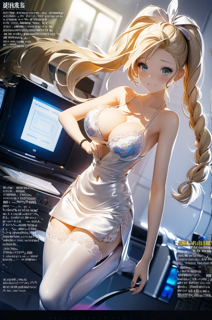 (Official art、Best Quality、Unity 8k Wallpapers、32K、ultra-detailliert、超A high resolution、realisitic、Photorealsitic:1.8、pvc revoltech)、(Cinematic lighting:1.5)、(Full body)、Transparency、Crying face、Acrylic Stand,Transparent blue two-piece lace queen costume、fashion modell、Charming,A sexy,vinyl mini skirt,cleavage of the breast、toppless、frilld、foco nítido、I opened my mouth a little、Charmingな微笑み、Jump gracefully with both feet、there were many spectators、(light blue braided ponytail、beautiful hair of blue color、 Blue eyes)、inside an acrylic box、service area,racing car、giant lcd monitor,