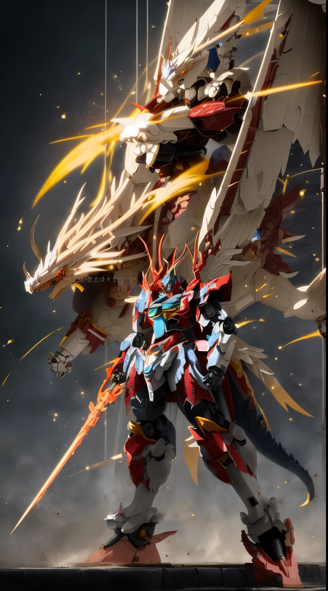 Anime style artwork of a robot with huge wings and a dragon-like body, modern Anime mecha, badass anime 8 k, Cool mech style, Anime mecha, mecha art, Barbatos Gundam, Well-equipped mecha dragon, with robot dragon head, Animal art, Tianyuan Luoyan, best anime 4k konachan wallpapers