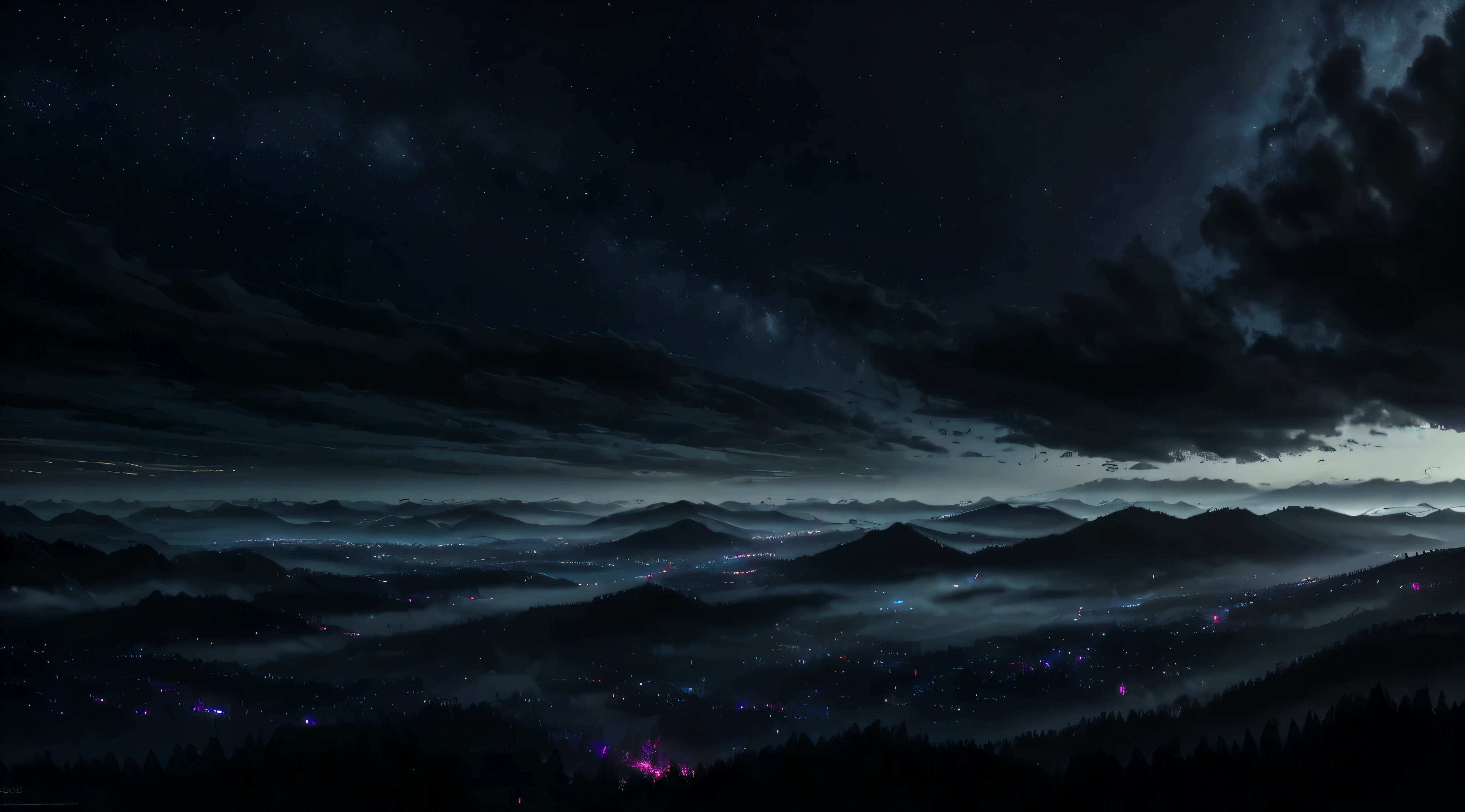 Meisterwerk, ultra-high resolution, best quality, dark beautiful area, neonfarbener Himmel, viel Nebel, maximum resolution 8k, Viele Details, detaillierte Elemente, atmospheric scene, Lebendige Farben, mysterious atmosphere, Surrealismus, traumhaft, ethereal lighting