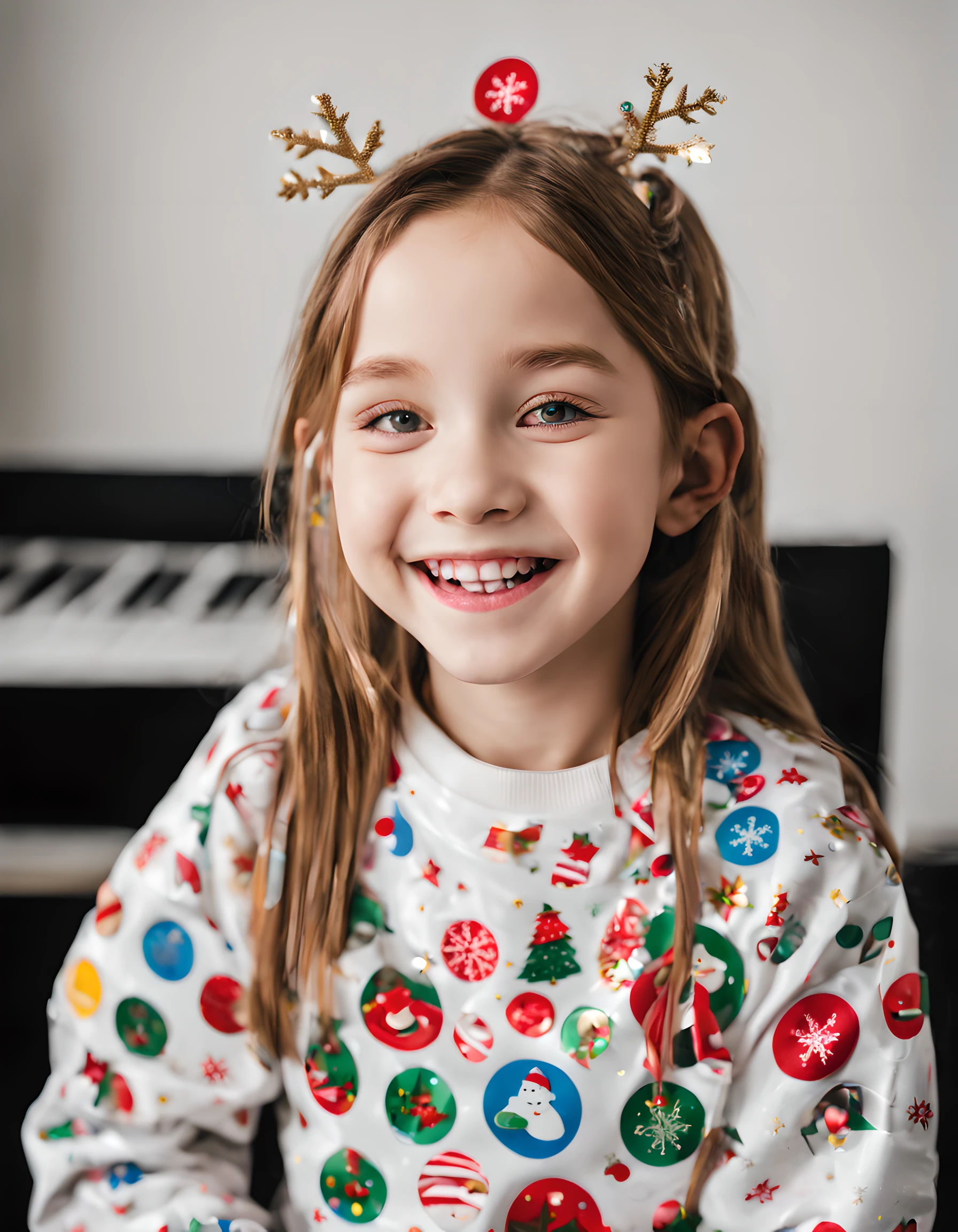 girl covered with christmas stickers, Smile