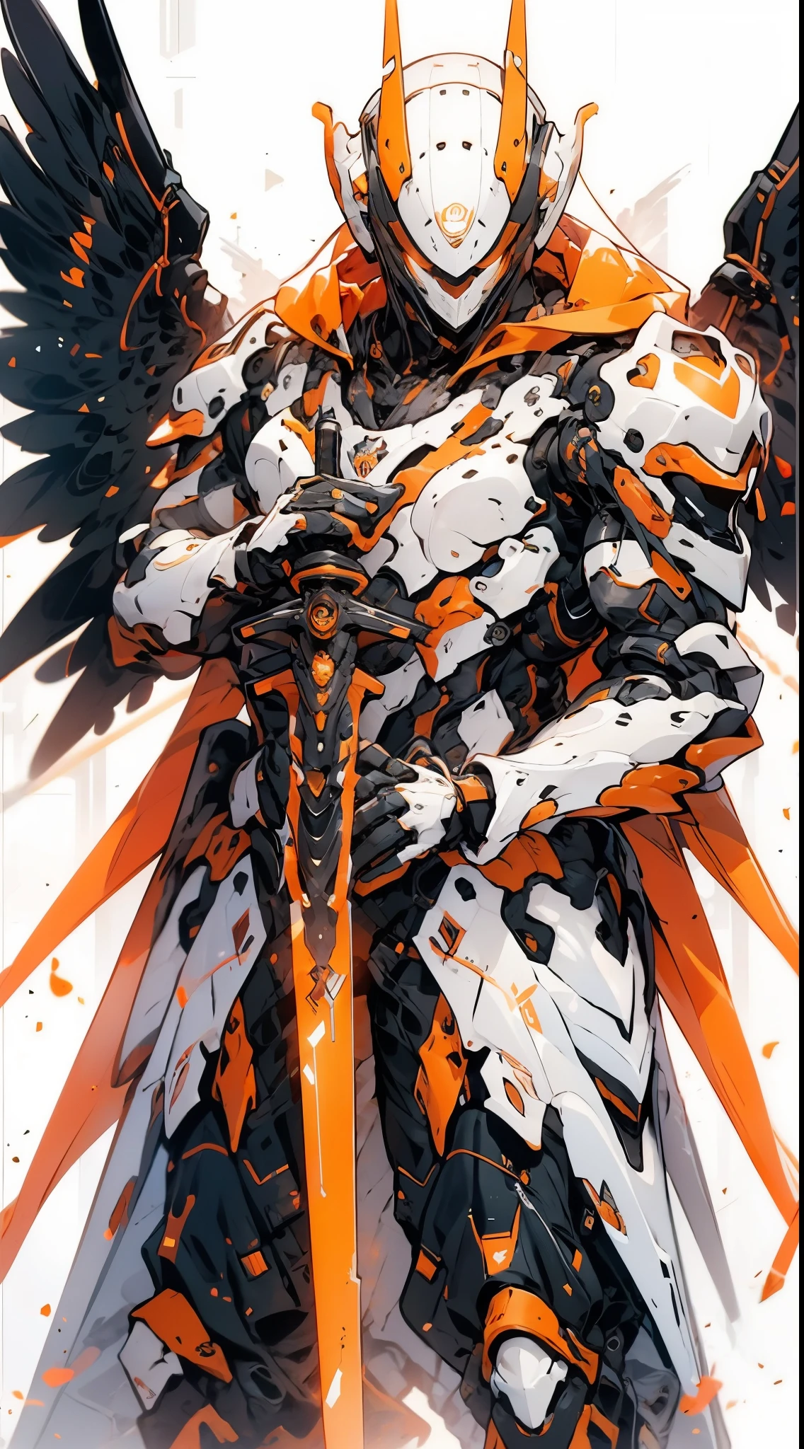 A woman with a sword and wings stands in front of the city, author：Hero, from the night of the ark, Detailed key animation art, Red armor, Popular topics on artstation pixiv, anime epic artwork, badass anime 8 k, [ Trends on CGSociety ]!!, Anime fantasy artwork, Detailed anime artwork, blood Red armor, white and Red armor