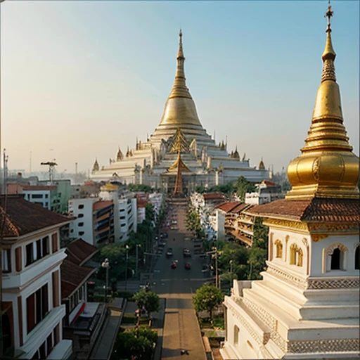 The beauty of Shwedagon Pagoda in Yangon in the warm morning of Burma's sun...watercolor painting