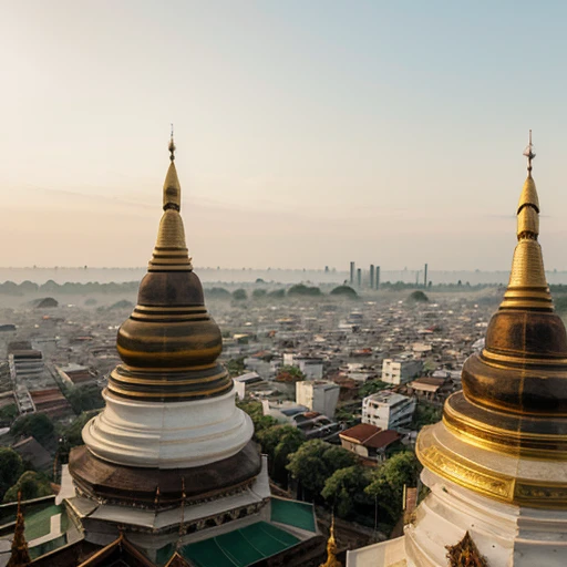 The beauty of Shwedagon Pagoda in Yangon in the warm morning of Burma's sun...watercolor painting