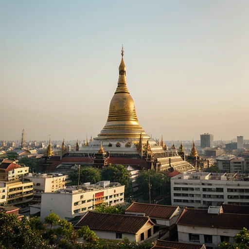 The beauty of Shwedagon Pagoda in Yangon in the warm morning of Burma's sun...watercolor painting