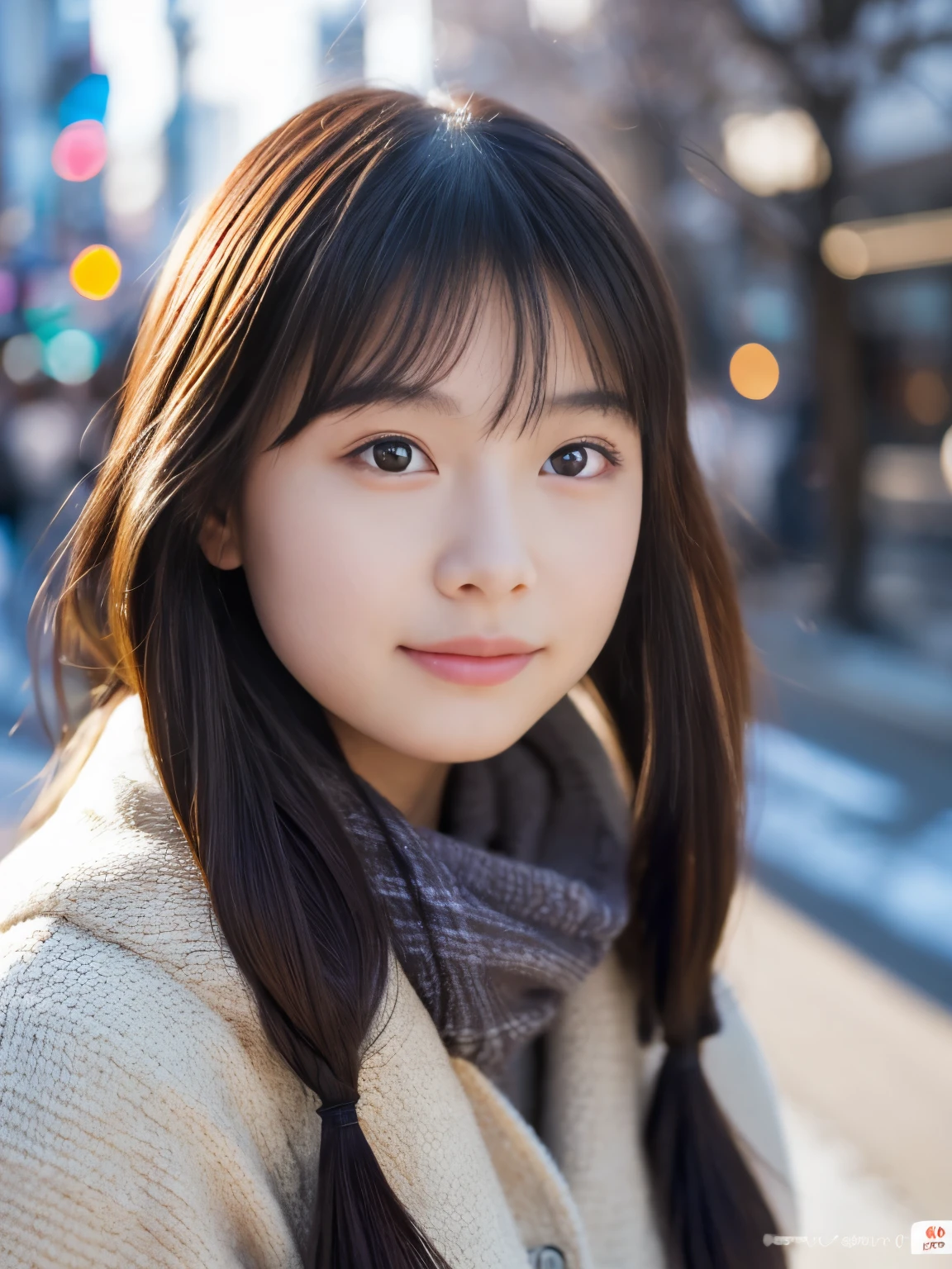 Photorealsitic, 8k full-length portraits, Beautuful Women, A charming expression, , TOKYOcty, Winters, Shibuya in the background