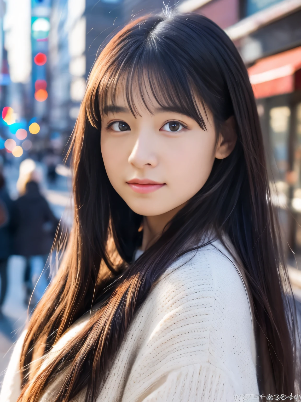 Photorealsitic, 8k full-length portraits, Beautuful Women, A charming expression, sixteen years old, TOKYOcty, Winters, Shibuya in the background