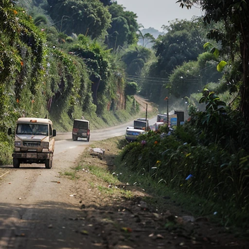 Burma's Rakhine Roma Mountains are trading goods with large trucks. On the Roma, there are lush green forests and beautiful flowers and birds.