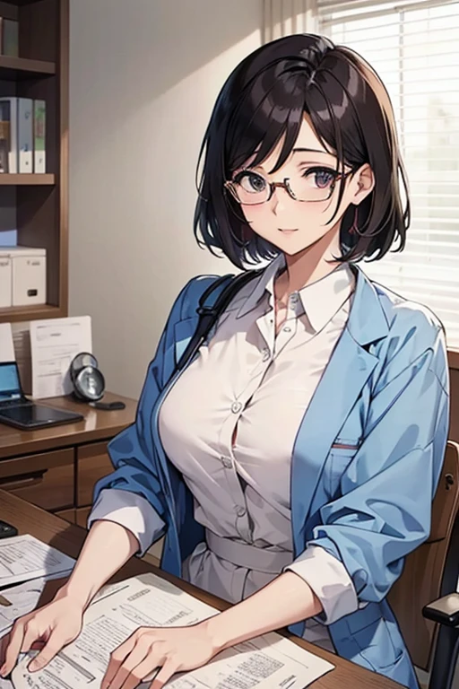Beautiful Mature Woman、eye glass、nurse、nurse、hospitals、Put your on the desk、Upper body only