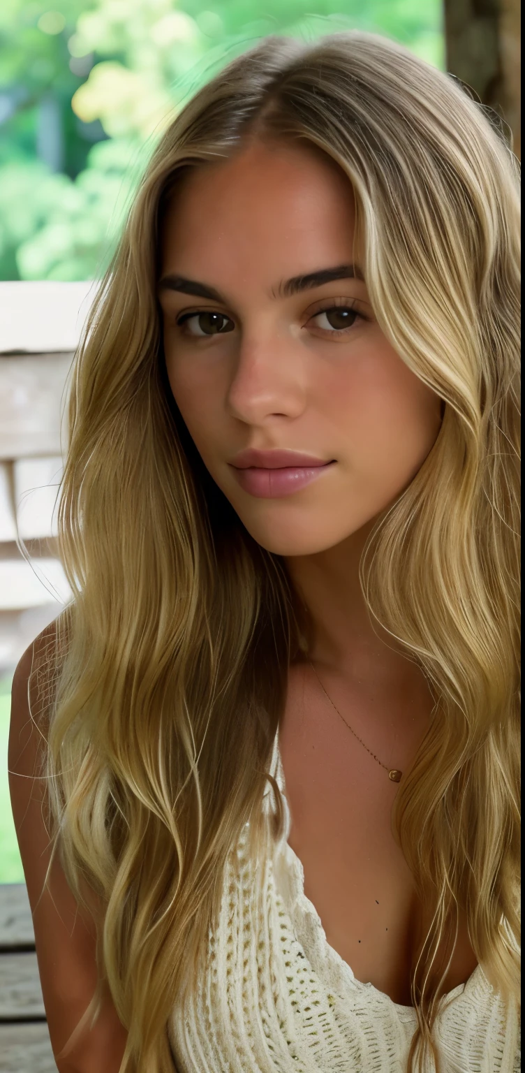 (RAW Photo), DSLR,F/1.2, a young woman wearing no bra ,at the location,nettop,wavy long hair,blond wavy hair,realistic skin, skin imperfections, (real skin:1.1), ((tan skin)), (detailed skin), stunning, perky boobs , Low ISO, RAW, analog, depth of field, 50mm f/1.2 S Lens, lying , natalee,afternoon, imperfections, , realistic background, detailed background,