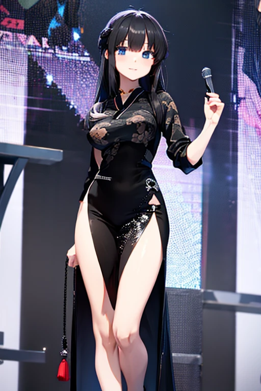 black hair, sexy, large breast,Cheongsam