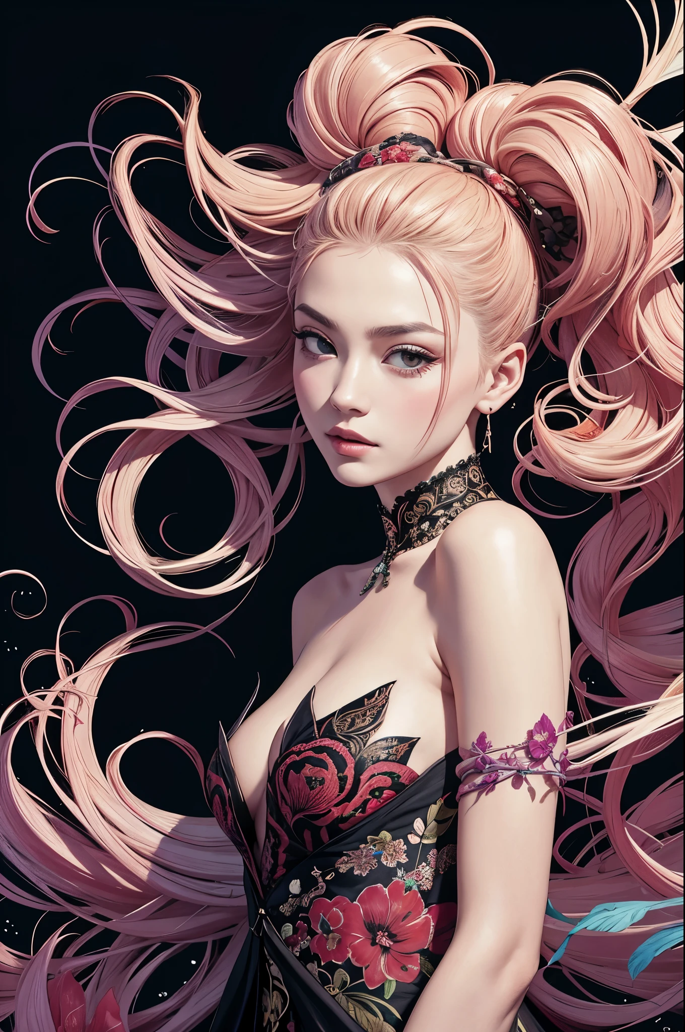 offcial art,统一 8k 壁纸,ultra - detailed,Beauty and aesthetics,tmasterpiece,best qualtiy,(zentangle,datura,Tangles,entangled),(s fractal art:1.3),1girl,The is very detailed,dynamic angle,cowboyshot,The most beautiful form of chaos,Elegant,Fauvist design,vivd colour,𝓡𝓸𝓶𝓪𝓷𝓽𝓲𝓬,James Jean,Robbie Devi Antono,ross tran,Francis Bacon,Michal Mraz,adrian ghenie,petra cortright,Gerhard Richter,Takato Yamamoto,Ashley Wood,Atmospheric,A note of ecstasy,streaming musical notes visible