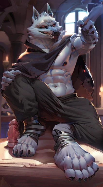suggestive content, highres, super high resolution, beautiful details, beautiful eyes, depth of field, solo focus, detailed background, high quality, good lighting, high reasterpiece))), 8k, depth of field, ray tracing, detailed background, soles, lighting, detailed face and body, detailed lighting, [cinematic lighting], [backlighting], [detailed ambient light], [gray natural lighting], [sharp focus], solo,
Deathwolf, Death Wolf, death_(n_bootlack sclera, red eyes, male anthro wolf furry, canid, canine, werewolf, muscular, hunk, handsome, sexy, beefcake, stud, seductive expression,
(Standing in an egyptian palace castle), (close up, extreme close up), (headshot):1.3, (wearing black poncho, black cloak),
(detailed fluffy fur, fluffy, detailed fur):1.2, [tuft, neck tuft, neck fluff, tufted fur, fur tuft, inner ear fluff],
by darkgem, by honovy, by spectrumshift, by tarakanovich, by zourik, feet, pov of soles, foot focus, soles, four toes, footjob, perfect soles, good looking feet, perfect toes, footjob domination, black toeclaws, bottom of feet, point of view of the bottom of feet, soles focus, propping feet up, (feet pointing up showing sole), black baggy pants, footjob, dildo between both feet, feet gripping dildo, dildo gets footjob, feet stomping cum out of dildo, feet on top of dildo
