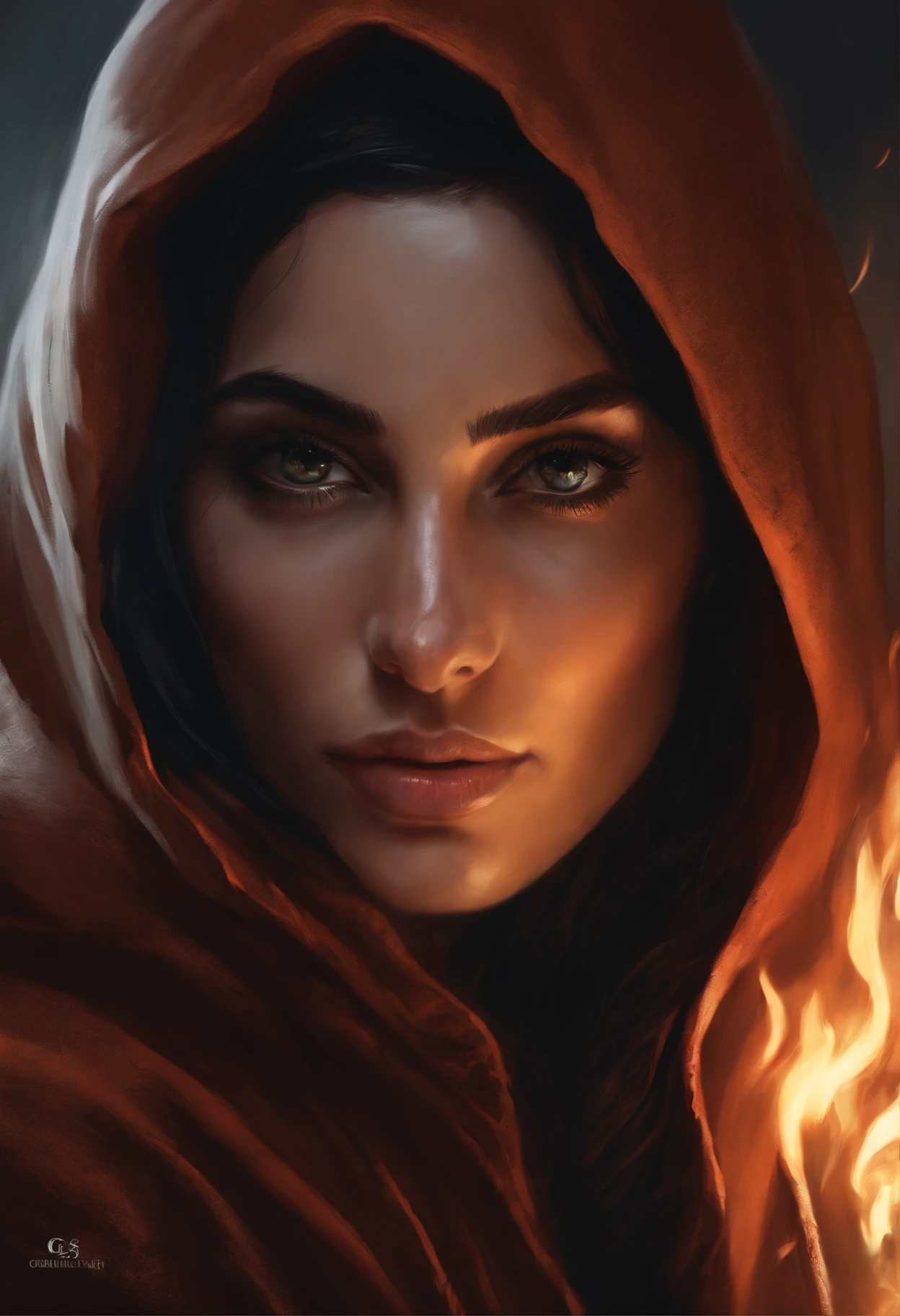 Photo of a woman with black hair and a hoodie., Engulfed in flames, Fire clothes, fire, scratch on face, beautiful character painting, black haired goddess, graphic artist magali villeneuve, alena aenami and artgerm, fantasy concept art portrait, female redhead templar, Artgerm Craig Mullins, charlie bowater character art, magali villeneuve', charlie bowater rich deep colors, gorgeous digital painting