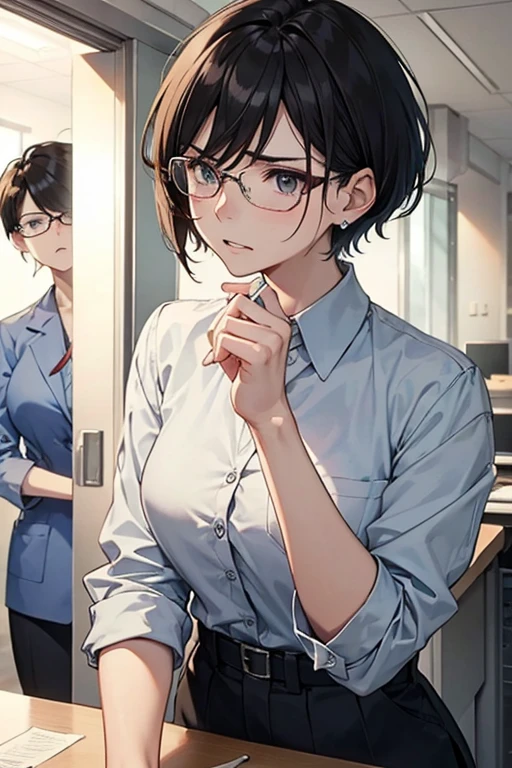 Beautiful Mature Woman、eye glass、short-haired、doctor、hospitals、Perfect style、Angry、feel sad