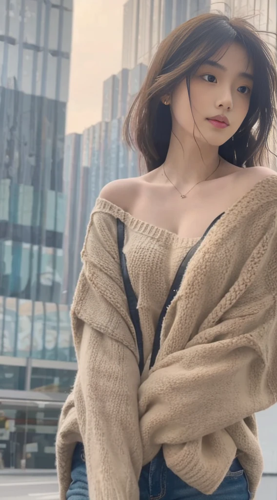 ((Best Quality, 8k, Masterpiece: 1.3)), Focus: 1.2, Perfect Body Beauty: 1.4, Buttocks: 1.2, ((Layered Haircut, Flat Chest: 1.2)), black bandeau, light black skinny jeans, Highly detailed face and skin texture, Delicate eyes, Snow-white skin, Long hair, Full body, 25 years old,