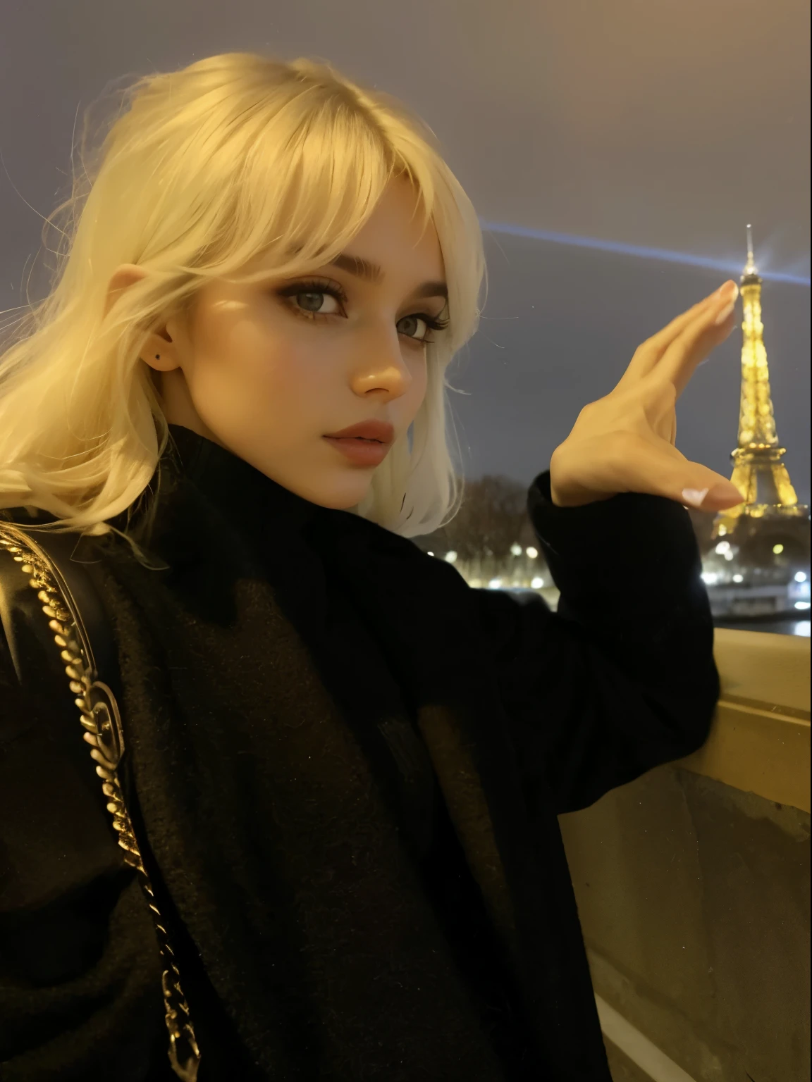 mulher loira com casaco preto e luvas posando para uma foto, em Paris, Anastasia Ovchinnikova, Olya Bossak, Lalisa Manobal, Menina francesa, com vista Eiffel, imagem de perfil, Yelena Belova, foto de perfil, foto de perfil, foto de perfilture, ela tem cabelos loiros, in front of the eiffel tower, Viktoria Gavrilenko