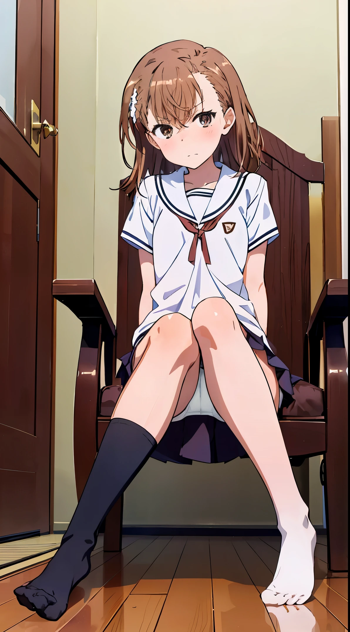 Anime girl sitting on a chair in a room with a door - SeaArt AI