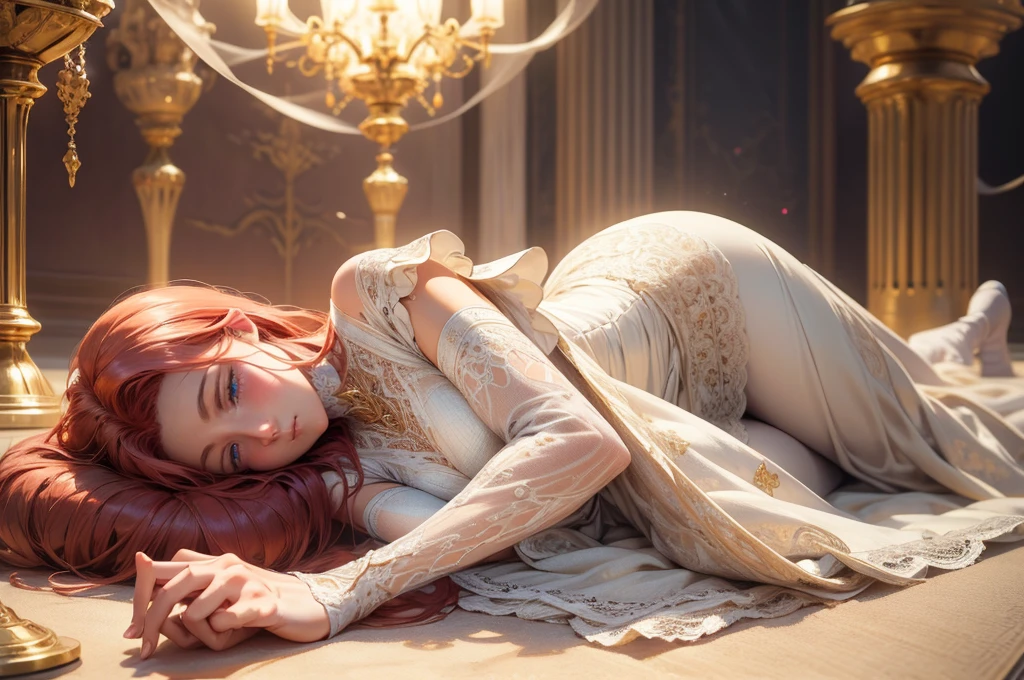 {-erro_de_anatomia:1.0}(best quality,4k,8k,highres,masterpiece:1.2), ultra-detailed, (realistic,photorealistic,photo-realistic:1.37), mature milf, illyasviel von einzbern, redhead hair, full body, vibrant colors, glowing skin, mesmerizing eyes, elegant pose, enchanting background, delicate lace dress, surreal lighting, ethereal atmosphere, mystical aura, intricate details, artistic medium, digital illustration, fantasy, anime, laying  on the floor, backwards, looking back