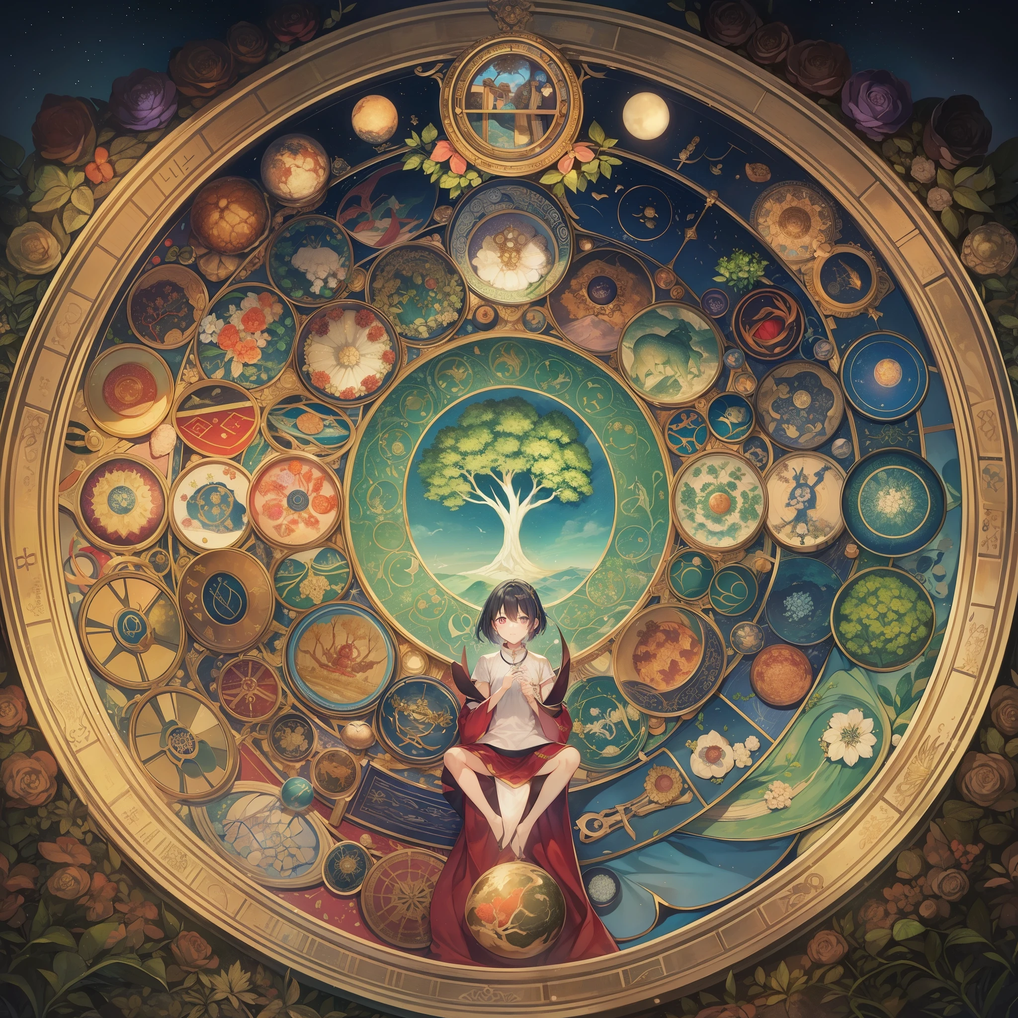 top-quality、Masterpiece、detaileds、Old Testament、The Tree of Life、Sephirotの樹、The Tree of Life（Seimei noki、english: Tree of Life）ha、Old Testamentの創世記（Chapter 2 verse 9 et seq.）The tree planted in the center of the Garden of Eden in。Also translated as tree of life。The Tree of Lifeの実を食べると、said to have eternal life。 Old Testamentにおいて神がアダムとエバをエデンの園から追放した理由ha、The man who ate the fruit of the tree of knowledge、The Tree of Lifeの実までも食べて永遠に生きる事がないようにするためであったとされる[3]。 Jewish mystical thought、カバラでha神による天地創造の象徴を10の円と22の直線で図式化した。その図haSephirot（hebrew: ‎、english: Sefirot、Sephirothic Tree）もしくhaThe Tree of Life（english: Tree of Life）It was called。Sephirot（hebrew: ‎、english: Sefirot）ha、Jewish mystical thoughtカバラにおいて、10 Sephiras and 22 Paths（paths）A symbol of the creation of the world as illustrated by。2nd century scripture『book of formation』The creation of the world described by、13th century literature『Zohar』symbolized in、studied by Kabbalists such as Joseph Gikatila。 Western magic since modern times、特に黄金の夜明け団などでhaタロットカードと結びつけて研究が行われた。Sephirotの成り立ちhaユダヤ教のThe Tree of Lifeとha異なるものであるが、There is also the idea that these two are the same thing.[8]。