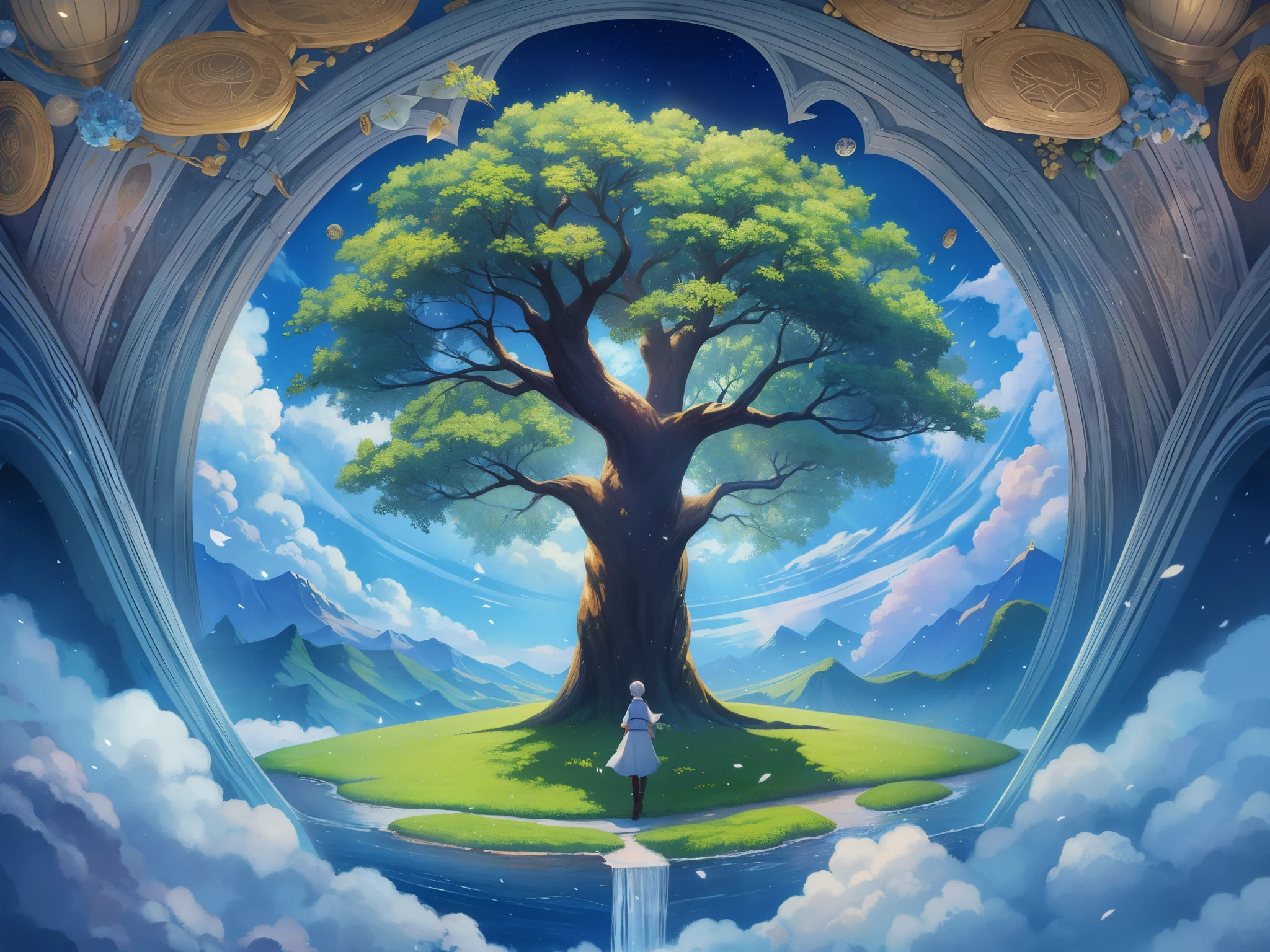top-quality、Masterpiece、detaileds、Old Testament、The Tree of Life、Sephirotの樹、The Tree of Life（Seimei noki、english: Tree of Life）ha、Old Testamentの創世記（Chapter 2 verse 9 et seq.）The tree planted in the center of the Garden of Eden in。Also translated as tree of life。The Tree of Lifeの実を食べると、said to have eternal life。 Old Testamentにおいて神がアダムとエバをエデンの園から追放した理由ha、The man who ate the fruit of the tree of knowledge、The Tree of Lifeの実までも食べて永遠に生きる事がないようにするためであったとされる[3]。 Jewish mystical thought、カバラでha神による天地創造の象徴を10の円と22の直線で図式化した。その図haSephirot（hebrew: ‎、english: Sefirot、Sephirothic Tree）もしくhaThe Tree of Life（english: Tree of Life）It was called。Sephirot（hebrew: ‎、english: Sefirot）ha、Jewish mystical thoughtカバラにおいて、10 Sephiras and 22 Paths（paths）A symbol of the creation of the world as illustrated by。2nd century scripture『book of formation』The creation of the world described by、13th century literature『Zohar』symbolized in、studied by Kabbalists such as Joseph Gikatila。 Western magic since modern times、特に黄金の夜明け団などでhaタロットカードと結びつけて研究が行われた。Sephirotの成り立ちhaユダヤ教のThe Tree of Lifeとha異なるものであるが、There is also the idea that these two are the same thing.[8]。