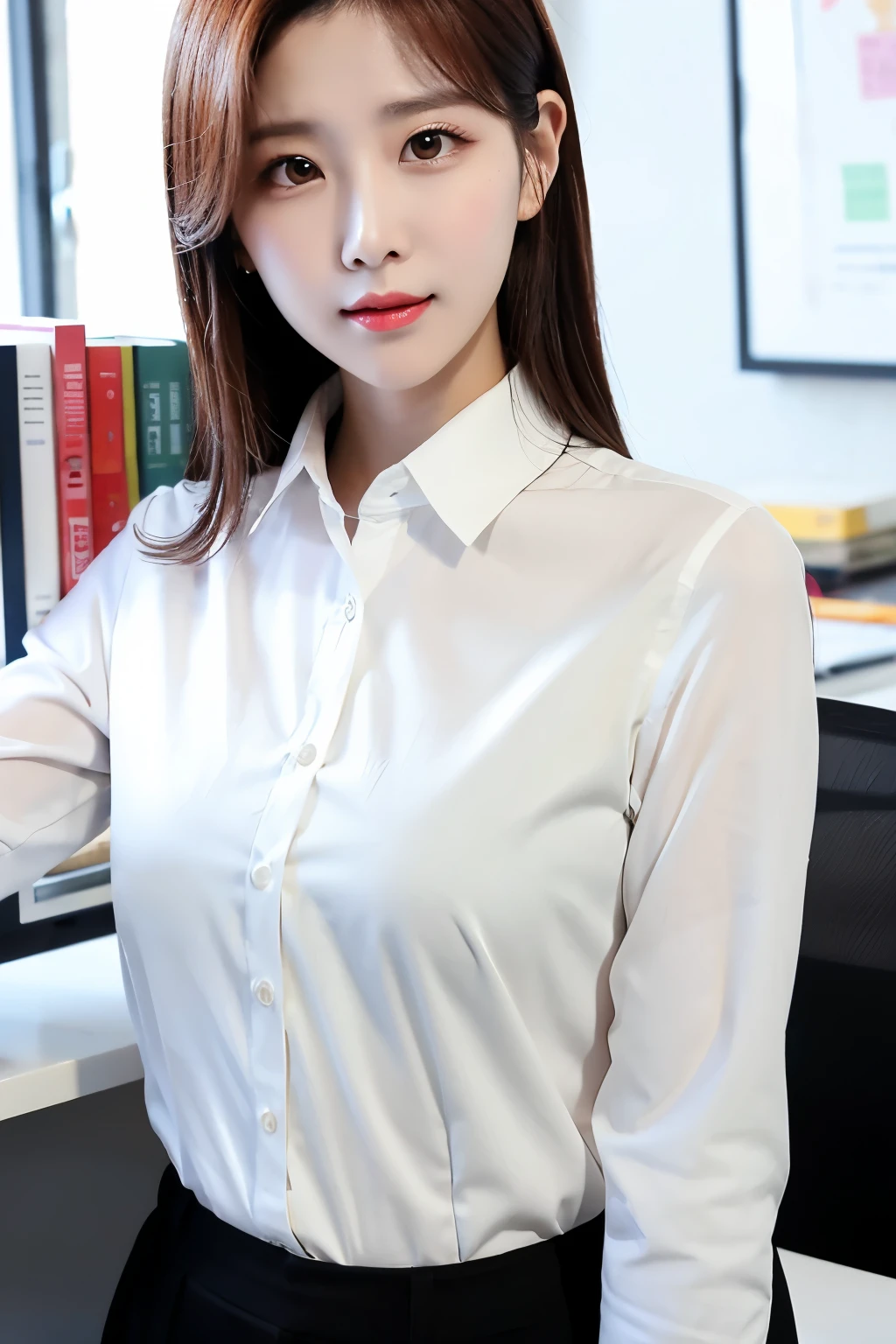 An office lady wearing a white shirt