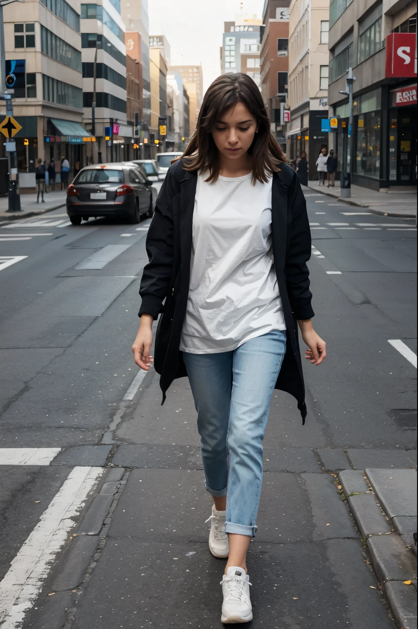 girl peeing herself while walking across the street