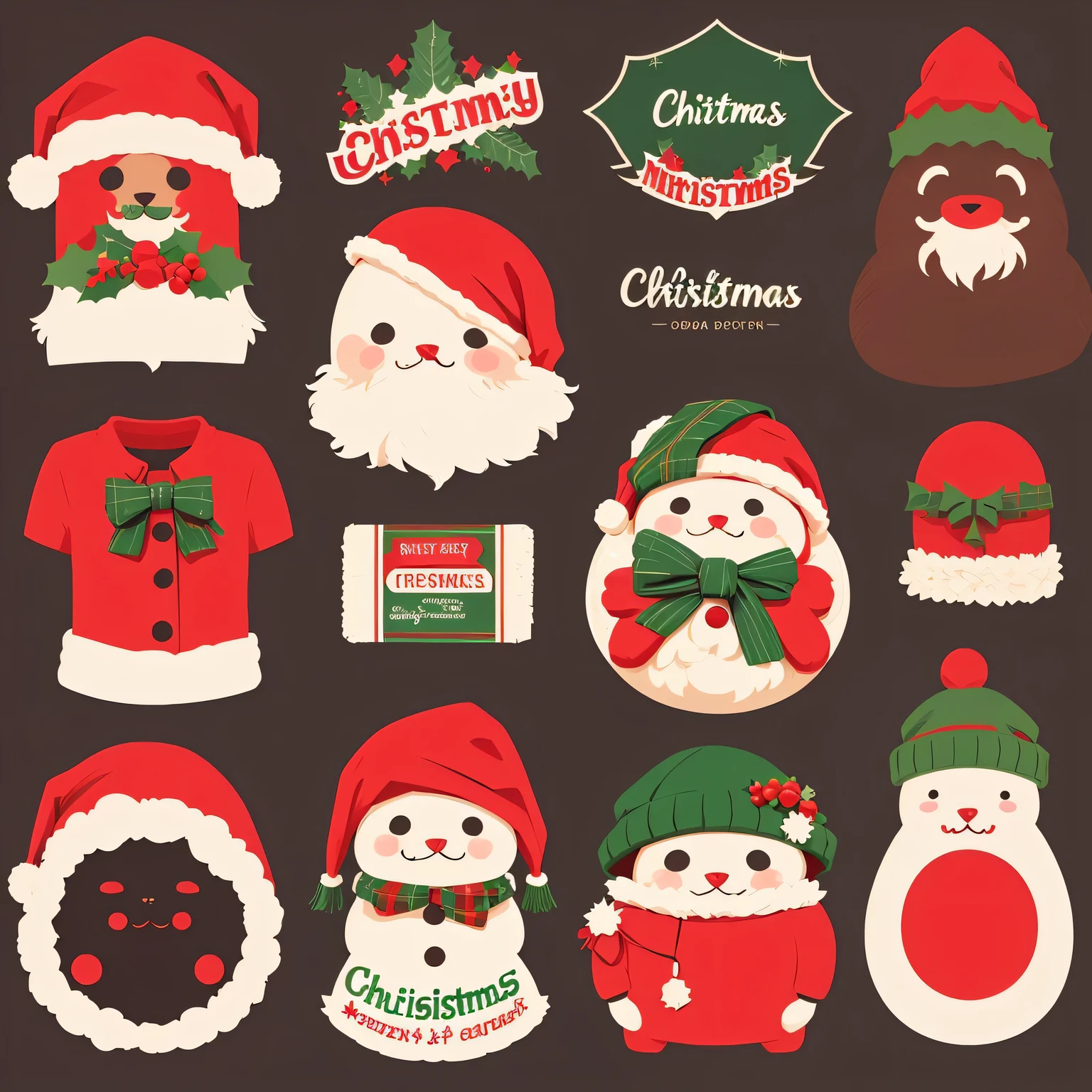 Create a Christmas-themed sticker pack., Christmas stickers, set of stickers