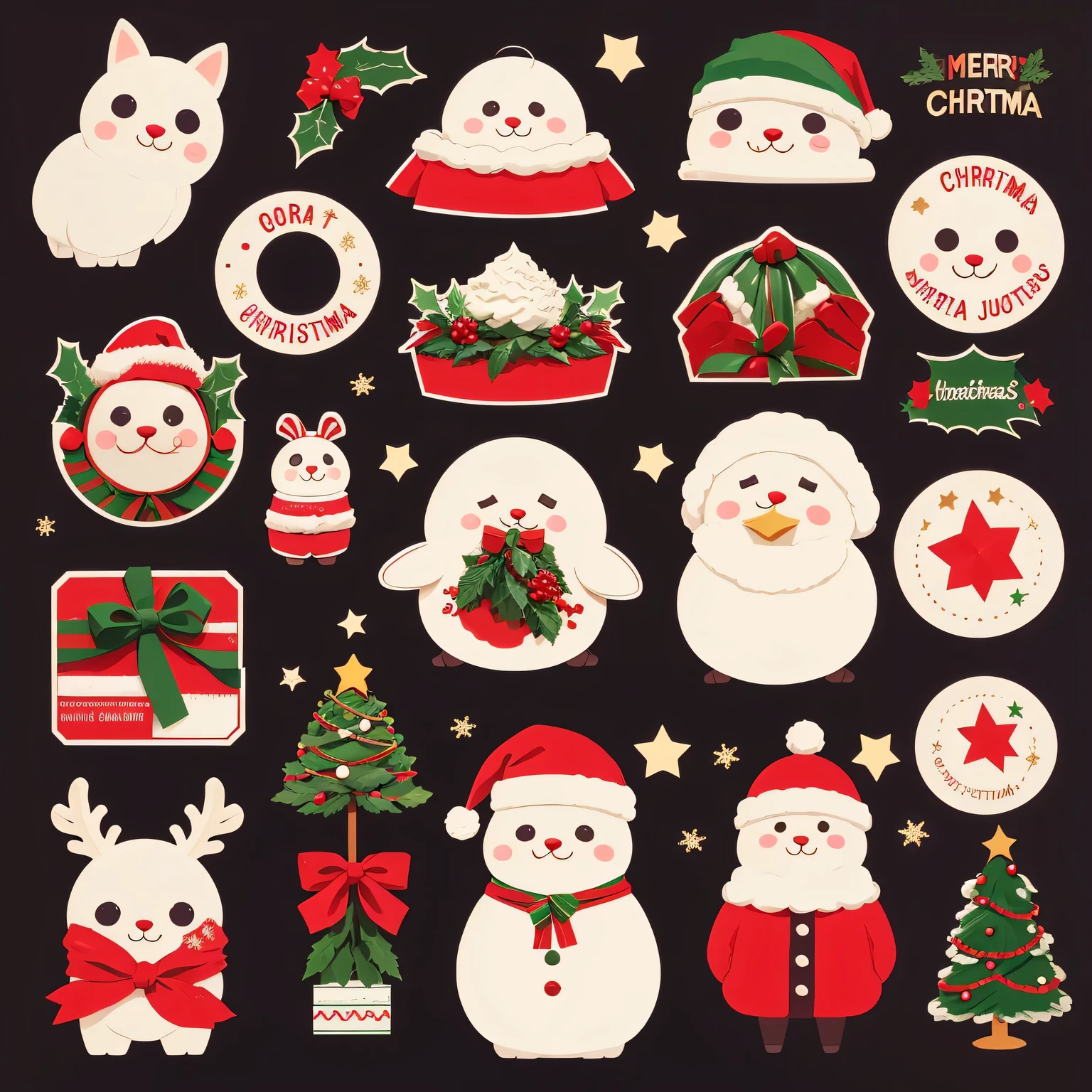 Create a Christmas-themed sticker pack., Christmas stickers, set of stickers