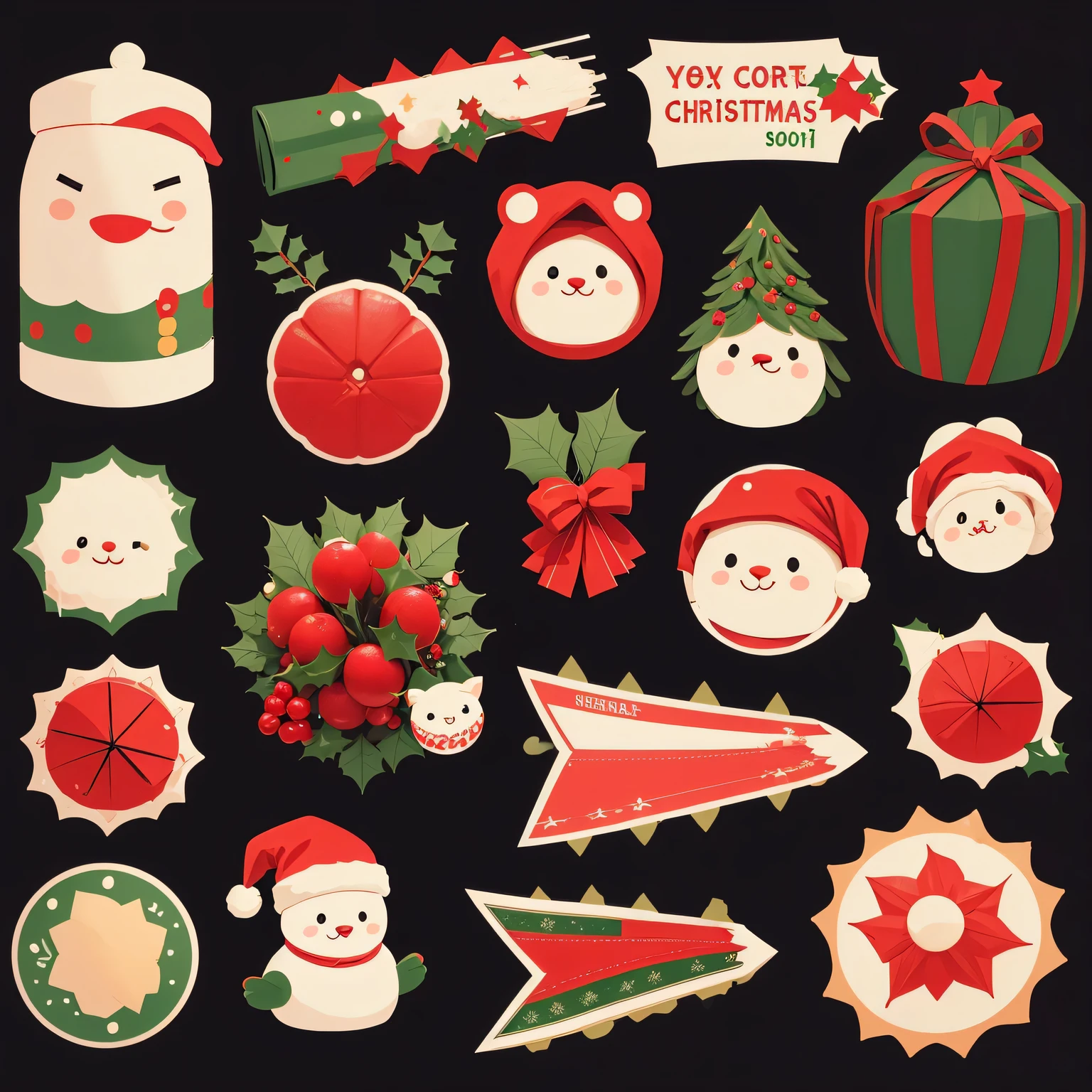 Create a Christmas-themed sticker pack., Christmas stickers, set of stickers