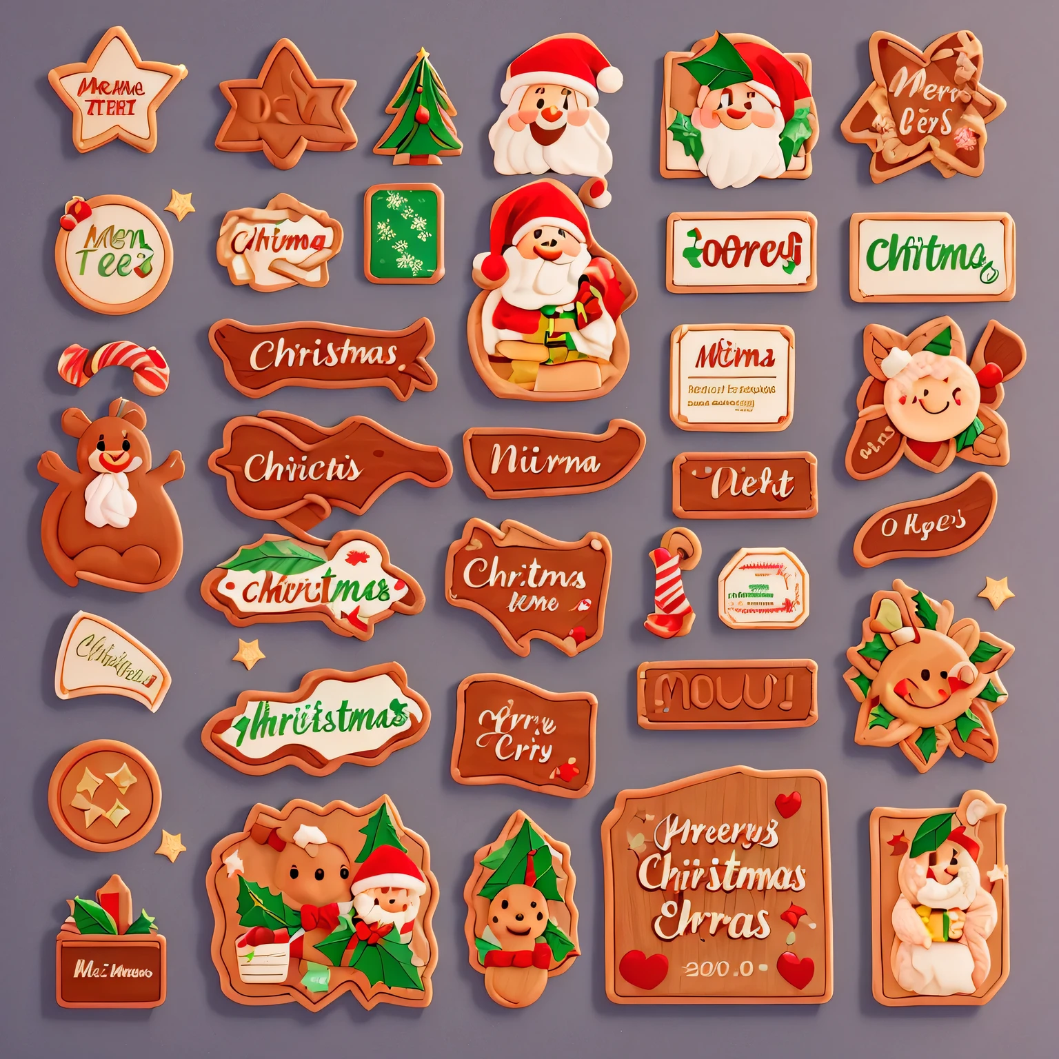 Create a Christmas-themed sticker pack., Christmas stickers, set of stickers, Christmas gingerbread