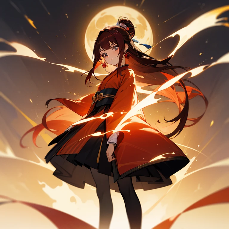 Megumin, olhos vermelhos, fundo noturno, Lua e cerejeira florescem, roupas fofas vermelhas,