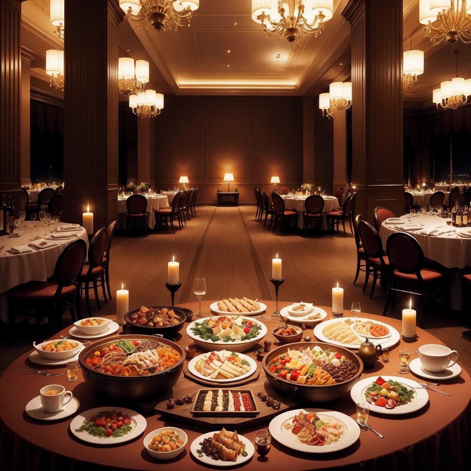 Buffet in luxury hotels Night View Viking dinner Haute cuisine top-quality masterpiece A high resolution