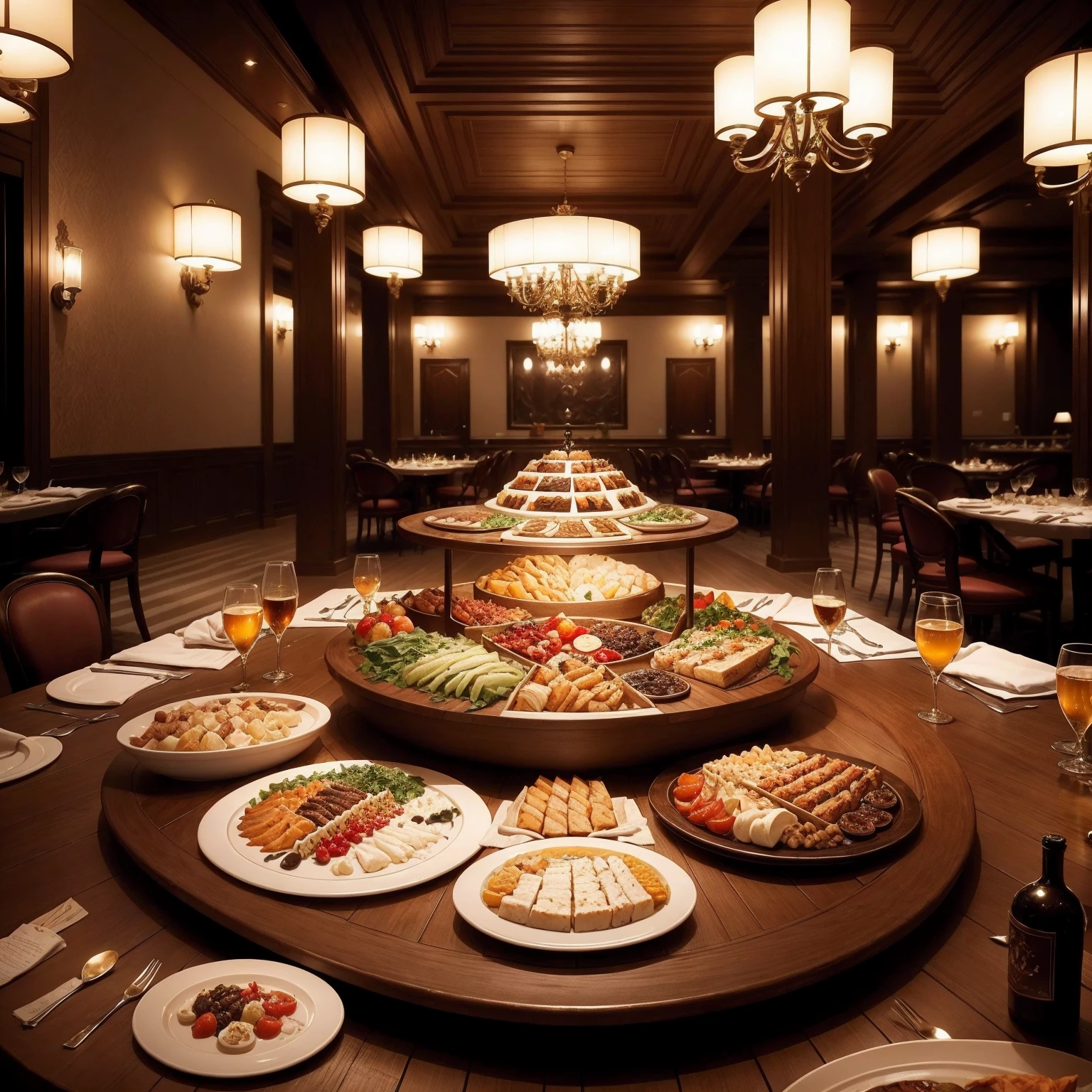 Buffet in luxury hotels Night View Viking dinner Haute cuisine top-quality masterpiece A high resolution