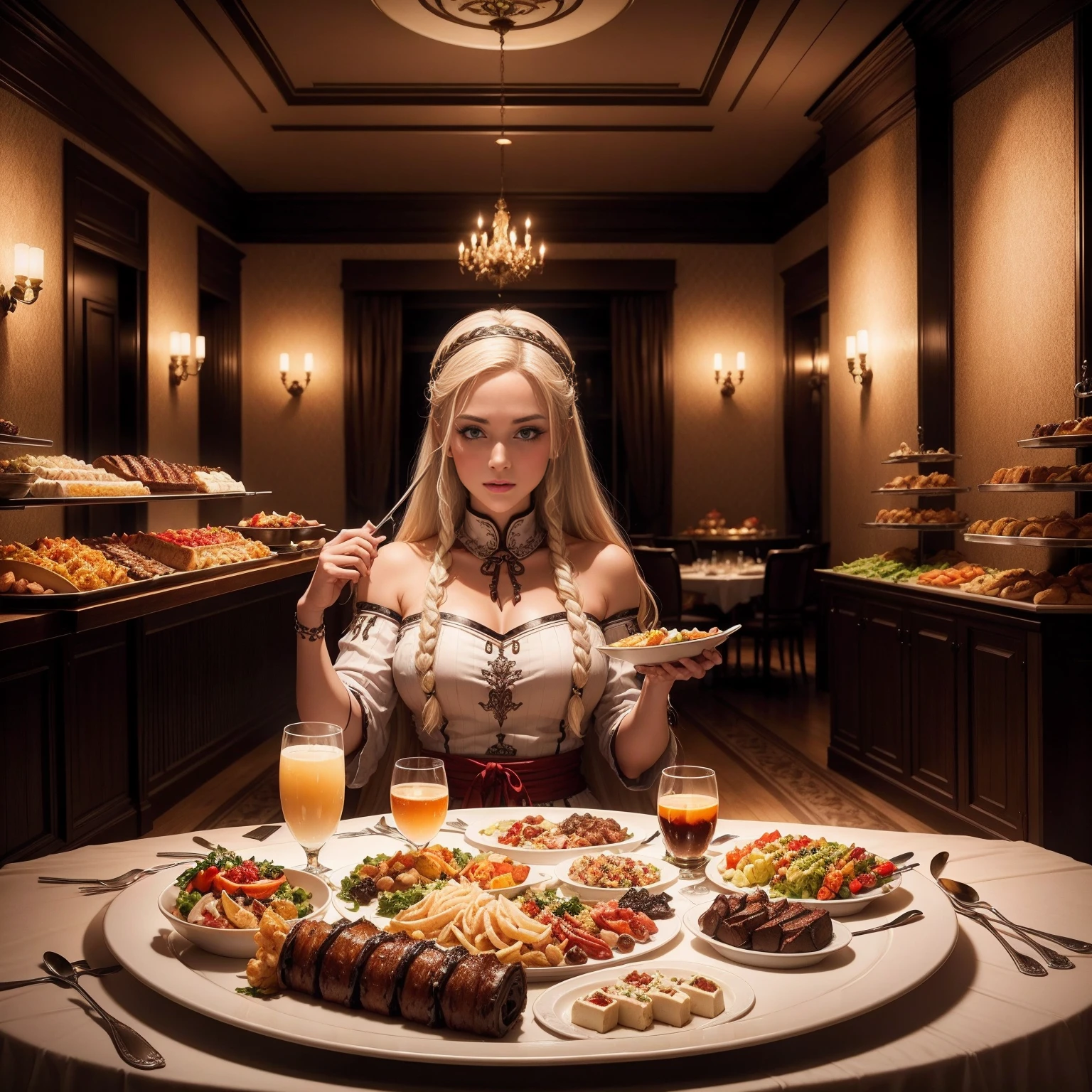 Buffet in luxury hotels Night View Viking dinner Haute cuisine top-quality masterpiece A high resolution