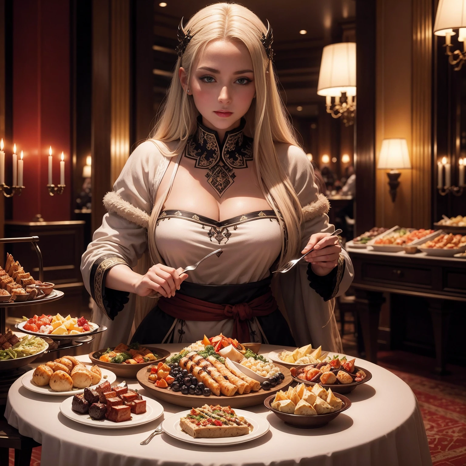 Fate Artoria. Pendragon, at the dinner table, eat
