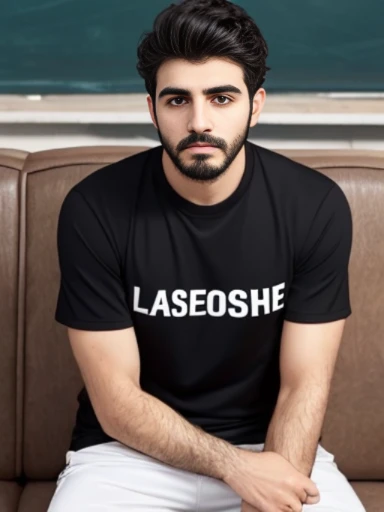 Lebanese boy, short messy black hair, ugly, lazy, boring, sports shirt, facial hair