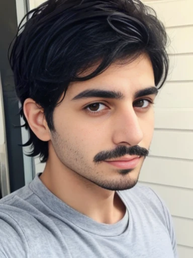 Lebanese boy, short messy black hair, ugly, lazy, boring, sports shirt, facial hair