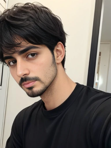 Lebanese boy, short messy black hair, ugly, lazy, boring, sports shirt, facial hair
