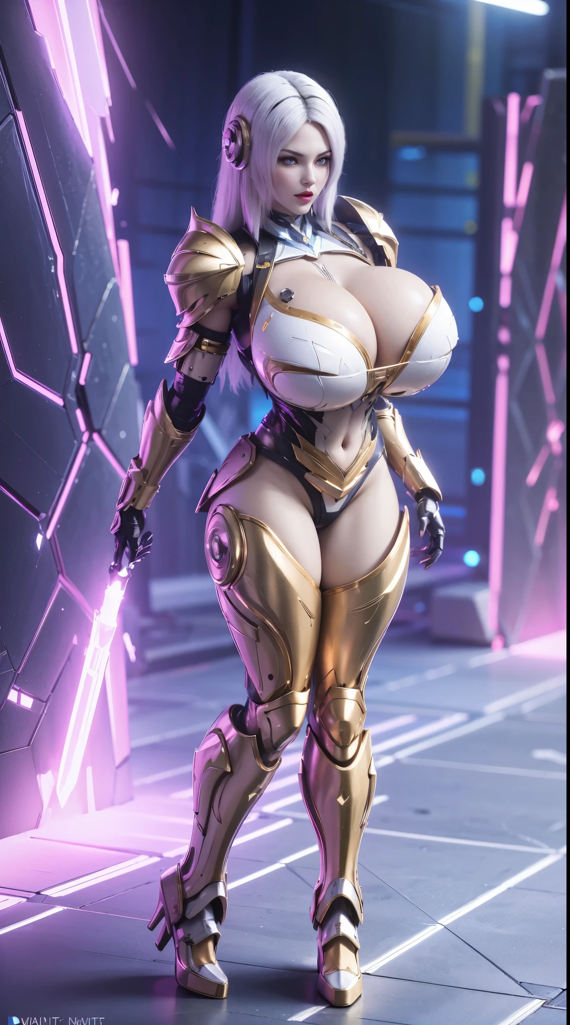 A beauty girl with white hair, (PHOENIX GOLD HELM), (BIG BUTTOCKS, HUGE FAKE BREAST:1.5), (CLEAVAGE:1.5), (BARE MUSCLE ABS:1.3), (MECHA GUARD ARMS:1.1), (MAGENTA SHINY FUTURISTIC MECHA BIKINI, BLACK MECHA SKINTIGHT SUIT PANTS, MECHA GUARD ARMOR LEGS, HIGH HEELS:1.5), (SEXY BARE BODY, SWEATY GLOWING SKIN, SEXY LONG LEGS:1.1), (LOOKING AT VIEWER:1.3), (female focus:0.9), (WALKING HALLWAY OF FUTURISTIC SPACE STATION:1), (BRIGHT LIGHT WHITE_ROOM:1.3), HYPER TEXTURE, 4X MSAA, UNREAL ENGINE RENDER, PHYSICALLY-BASED RENDERING, ULTRA HIGHT DEFINITION, 16K, 1080P.