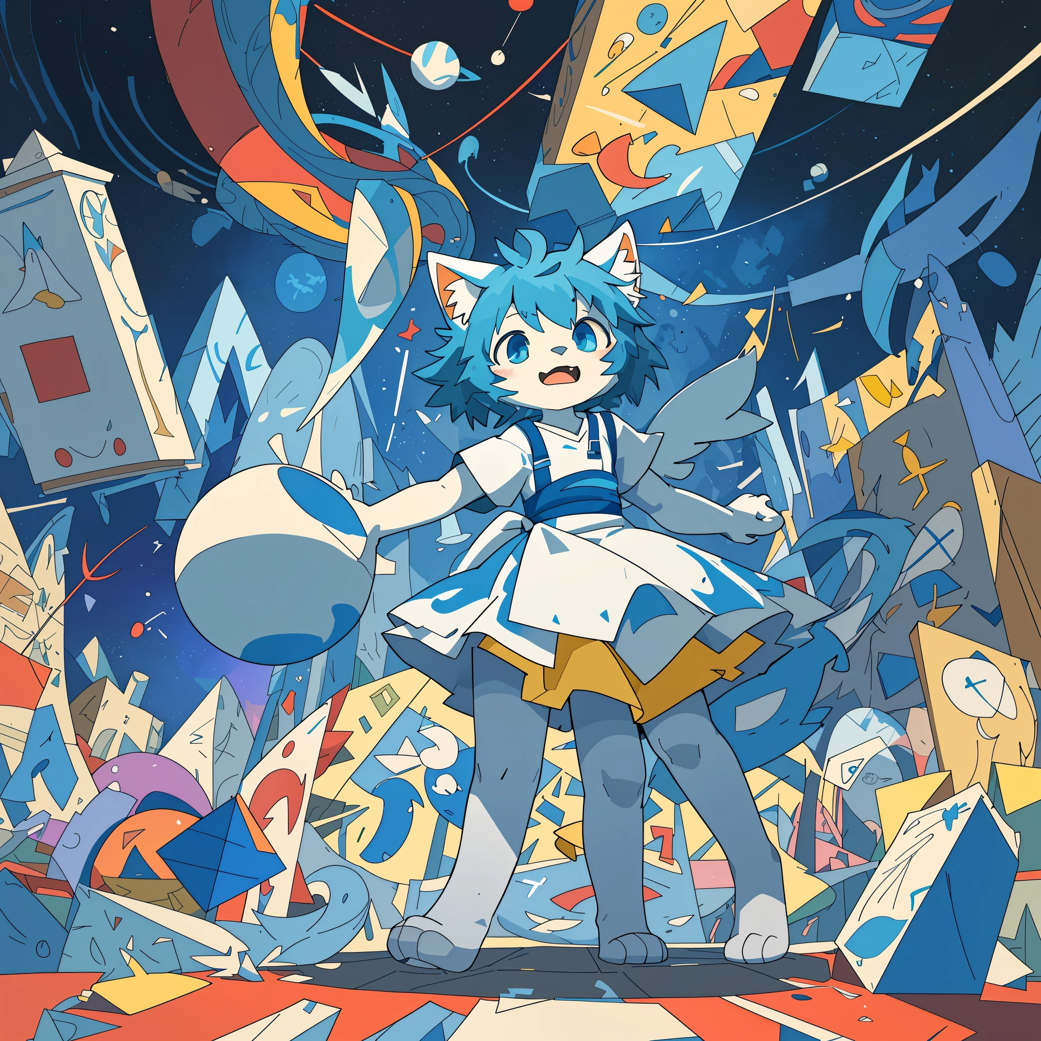 top quality, best quality, Cubism, High-quality illustrations by Pablo Ruiz Picasso, masterpiece(kemono, angelic cute 1girl, solo, furry anthro)The use of abstract and unreal shapes or forms, multidimensional depiction of objects through elements of Cubism, vibrant and lively color palette, complexity of shapes achieved through the unique use of lines, powerful expression of emotions and thoughts, new visual interpretations through the deconstruction and reconstruction of forms, visual impact created by the distortion and transformation of motifs, utilization of expressive brushstrokes and textures, unconventional composition and treatment of space, manifestation of rich imagination and creativity,