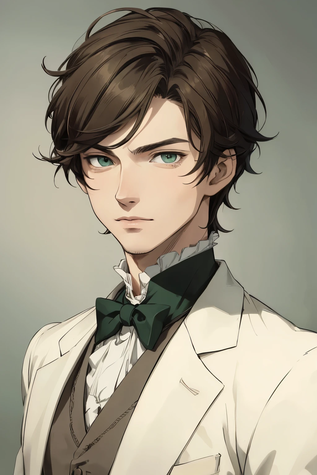 ((best quality)), ((masterpiece)), (detailed), perfect face, anime guy, high resolution, Victorian Man anime, teenager, green eyes
