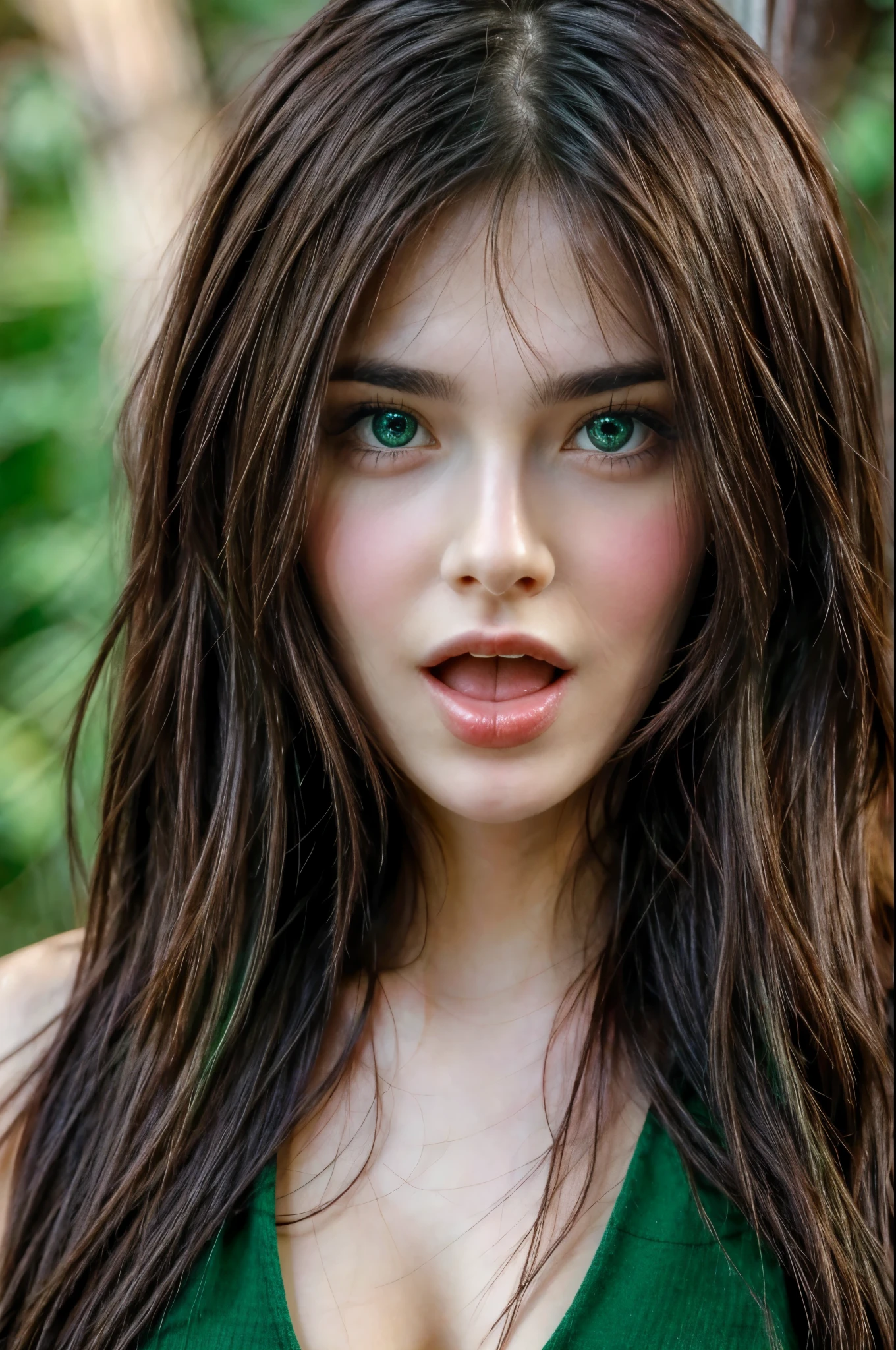 A close up of a woman with long hair and green eyes - SeaArt AI