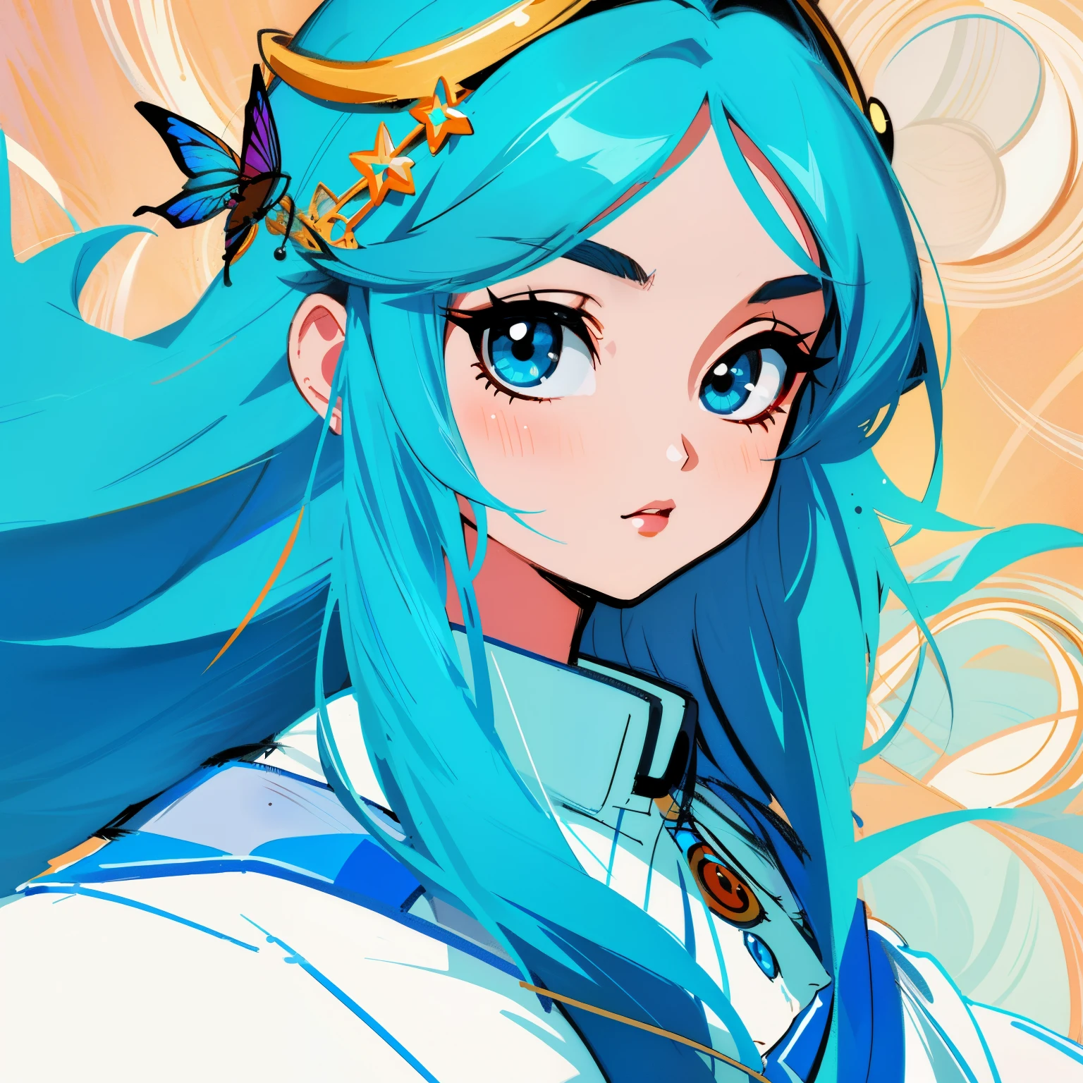 Cartoon illustration of lady in blue shirt facingviewer, big eyes, round eyes, straight hair, longhair, beautiful, high quality, created by mrs beccadoodlefly, grunge beauty style, sandara tang,
closeup, charming character illustration, folklore