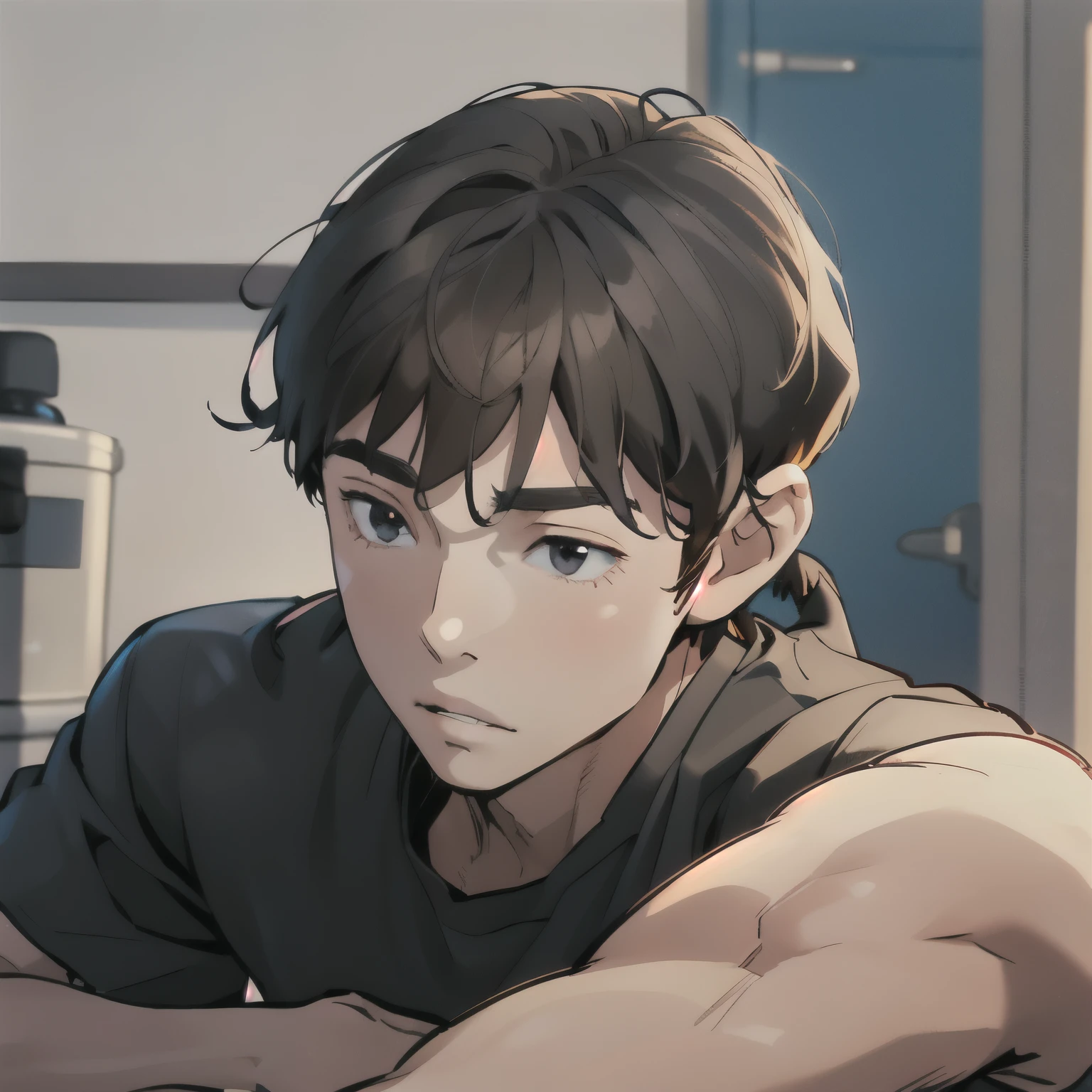 A boy, approximately 20 years old, a male college student with brown hair and black eyes.