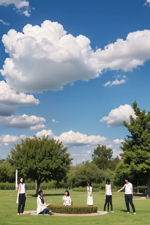 Student psychological care services,Holding a heart in both hands,There are saplings in love,A group of people water the saplings,Next to it is the blue sky and white clouds,There are words of love and service between the two hands.