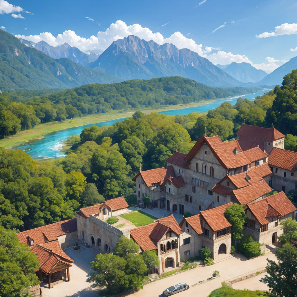 mountain rivers ancient detailed plaza center town hall poor medieval roman empire han dynasty