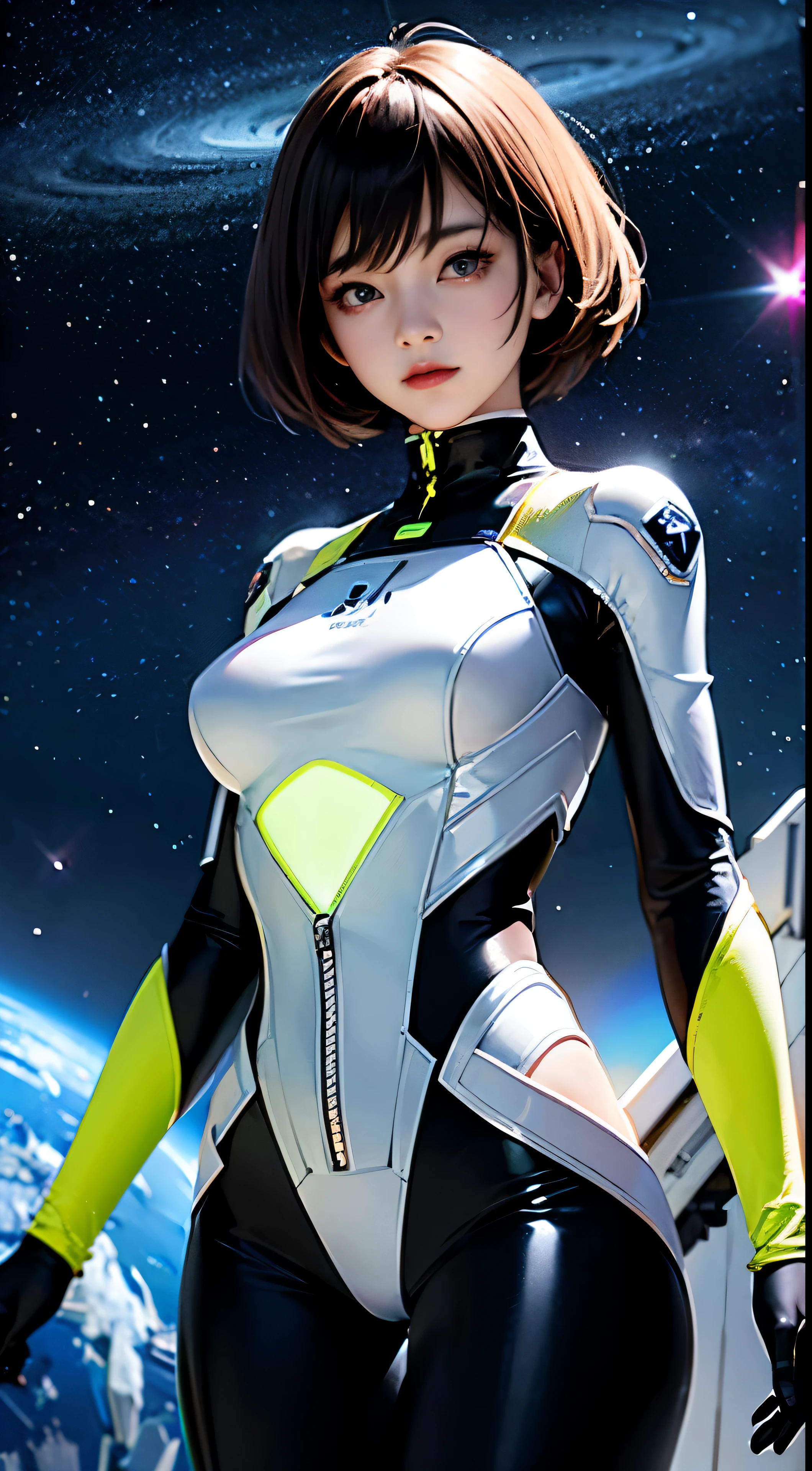 （tmasterpiece：1.2），best qualtiy，in the universe，（nigh sky，medium lenght hair：1.2），（illustratio：1.2），Beautiful fece景色，dreds，（Elaborate luminescence，Lens Flare Glow），（Hyper-detailing），Hyper-detailing，（exquisitedetails），（intricate-detail {Ikko），（Movie Light，best quality backlight），ligne claire，New World，peeping at the viewer，Solo Woman，（Space Girl，spaces），Oriental Women，The girl looks like a Chinese movie star，Solo Woman，Perfect body，Beautiful fece16才の女の子，（1girll），（Bright bioluminescent hair，bright glowing eyes），（intergalactic，alien planet），（Astronaut in sexy clothes, Futuristic style white tight-fitting latex spacesuit：1.1），The material of the spacesuit is light and thin，Spacesuit Tight，You can see the nebula on the chest of the spacesuit，slightly closed eyes，（Cyberpunk Personality），（dyna：1.Removing makeup）），highly contrast，（The best lighting，Very sophisticated、Beautiful fece），（（Movie Moonlight）），highly colorful，（（Photoshop Pastel Painting：1.1）），etheric，（Movie Masterpiece），suspenseful，funk，（Star Scrim），splash of color，absolutely eye-catching，（（Caustics）），dynaマイクアングル，big breasts beautiful（detailed glow），（spine-chilling），（Complex movie scenes behind it：1.2），Environmental occlusion， （Around moonshine）， ray-traced reflection， Intricately detailed visible background ， （Glowing spacesuit）， terrorism， （Bioluminescent vegetation：1.2）， terrorism， uneasy， A futuristic， terrorism， （Hologram Head-Up Display）， （Delicate Great Comet）