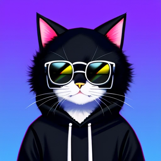 Close-up of a cat wearing a black knitted hat and sunglasses, Street Outfit, beautiful digital art, Adorable Digital Paint, furry art, Hairy Artist, awesome cat, Furry digital art, Anthropomorphic cat, Wearing a hoodie, Beautiful detailed digital art, Furry cat, Cute art, amazing digital art, cat wearing a black knitted hat, furry art!!!, Street Outfit