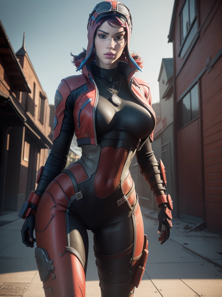 Resident Evil, Apocalyptic city, Christina Hendricks as Claire Redfield, beautiful woman, full body, pale white skin, medium red hair, tight clothing red leather jacket, holster holding a gun, realistic detailed face body clear image Highly detailed CGI 8K, hologram, ( big breast:s1.3), (realism:1.5), (Realisitc:1.4), (Absurdity:1.4), 8k, ultra-detailed, beautiful girl detailed, (1:1.4 only), 1 girl, (Viewer facing:1.2 ), (bright sunny day:1.5), Intricate body details, (short:1.3), (best quality: 1.0), (Ultra Highres): 1.0), highly detailed face and eyes, intricate details of Christina Hendricks physique, (photorealistic: 1.2)