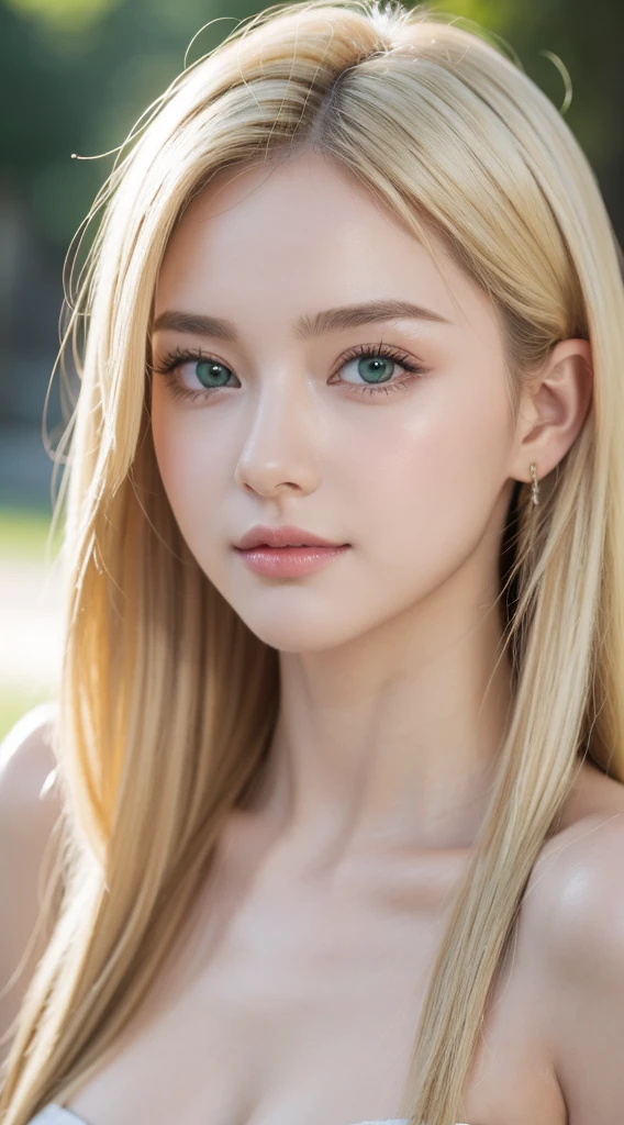 (best quality,ultra-detailed,highres:1.2),beautiful detailed green eyes,beautiful detailed pink lips,blonde hair,teenage girl,adorable,cute face,big breasts,portraits,vivid colors,warm color tones,soft lighting